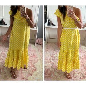 Lisa Marie Fernandez Yellow One Shoulder PolkaDot Ruffle Dress Size S